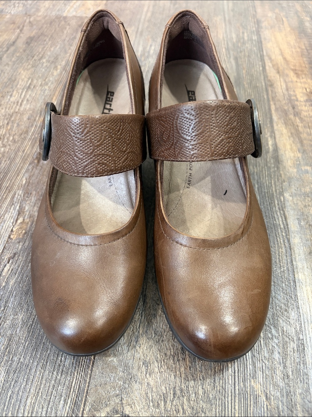 Earth Origins Women's Brown Mary Jane Strap Flats